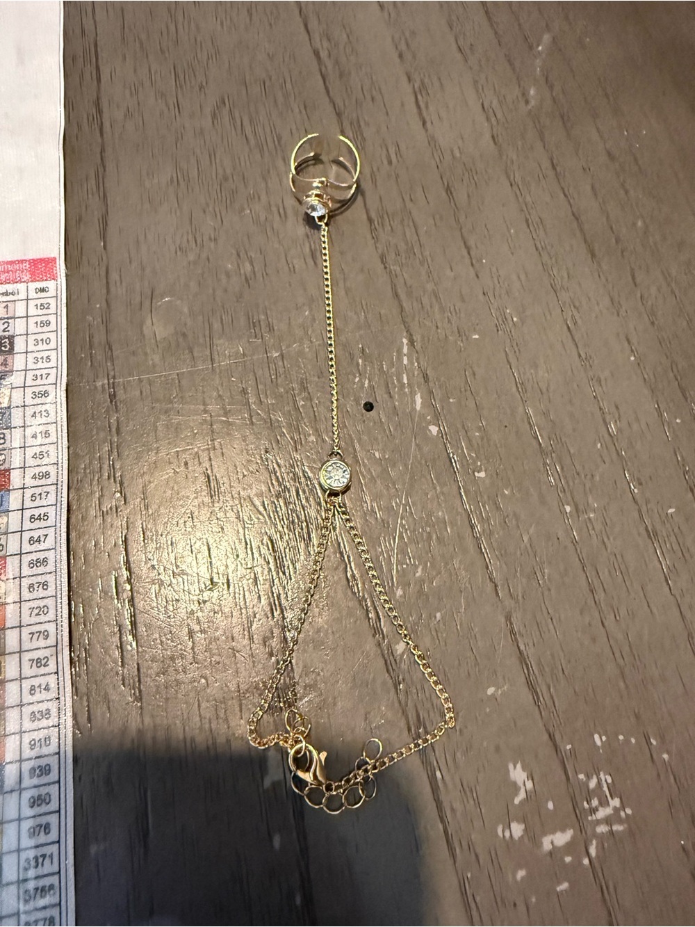 Gold Tone Rhinestone Hand Chain Bracelet Ring Minimalist Dainty Y2K Jewelry